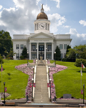Jackson County Courthouse in Sylva, North Carolina.  A historic Classical Revival design situated on a hill.