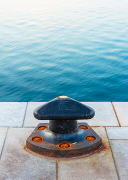 Bollards are ideal for mooring ships, photographed on the port