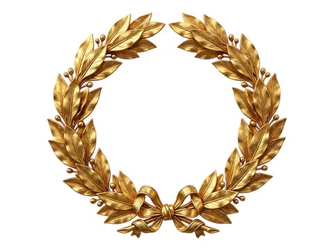 Gold Laurel Wreath with Bow Isolated on Transparent Background