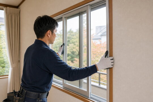 内窓を取り付ける断熱リフォームの職人
