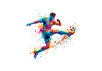 Fototapeta premium colorful soccer player kicking ball png on transparent background