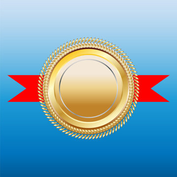 Vector illustration of a red and gold medal.