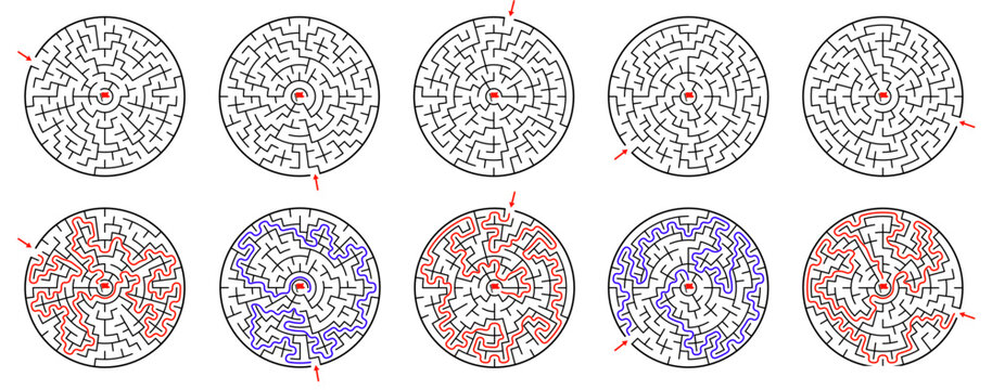 Round labyrinth puzzle game set with answers