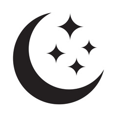 Obraz premium Crescent moon and stars solid icon. Black silhouette night sleep symbol with four sparkles