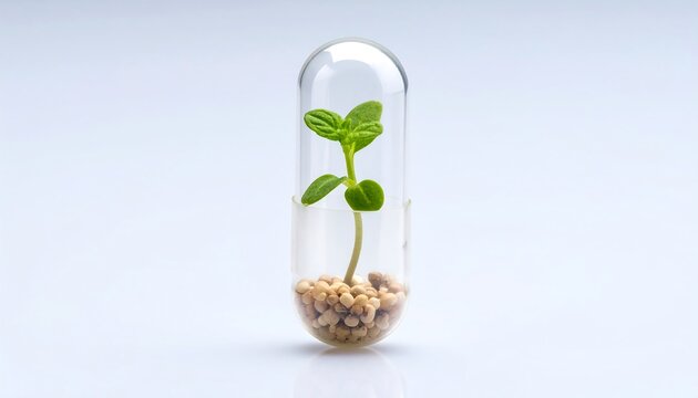 Young plant growing inside a clear capsule