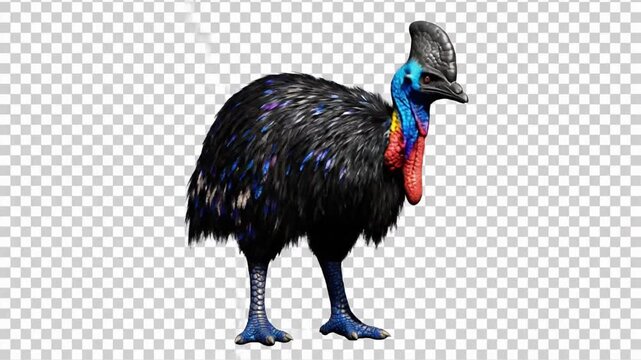 Cassowary performs a dance with CG fur rendering in an animated format showcasing animal movements and behavior