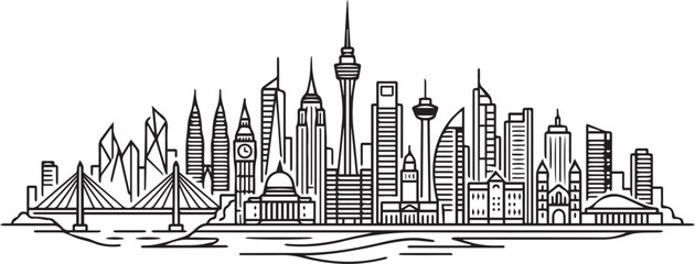 Obraz premium City skyline illustration with skyscrapers and tower