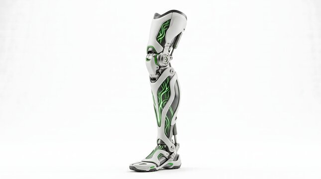 Futuristic Bionic Leg Prosthetic with Green Circuitry Details