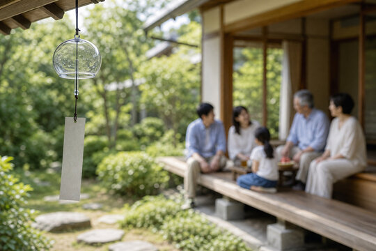 縁側の風鈴とぼけた帰省家族