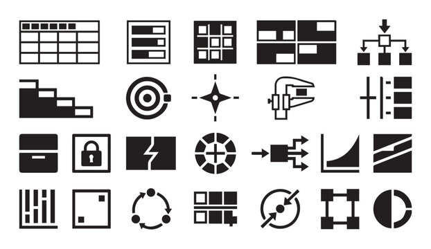 Business data analysis and digital workflow management icons with business