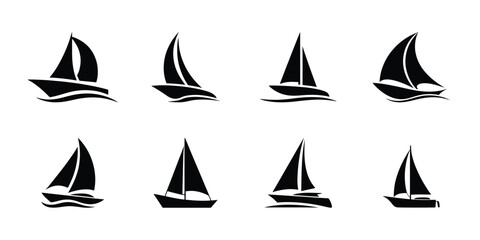 Black sailboat silhouette icon set for nautical design © MdTaz