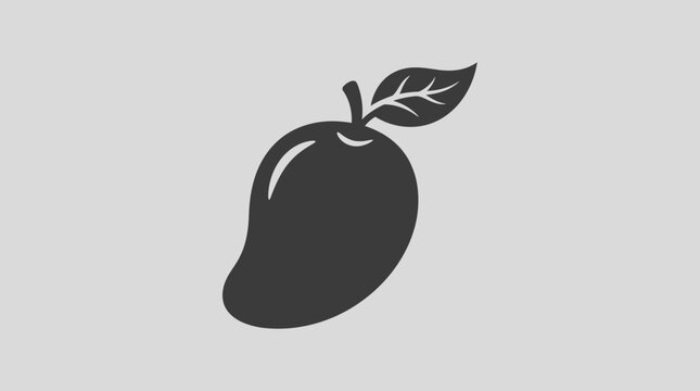An illustration of a single mango with a leaf on a plain background