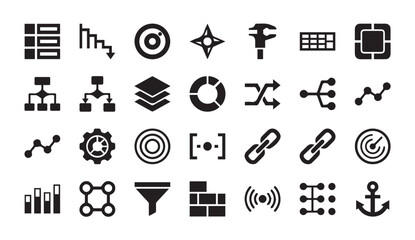 Fototapeta premium Business analytics and data processing icon set with analytics, business