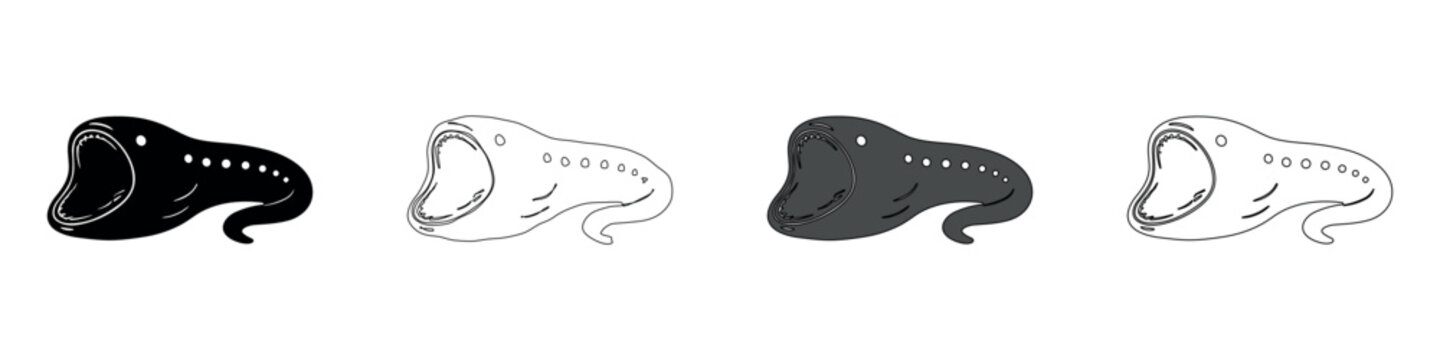 Stylized illustration of a lamprey with its mouth open and gills visible