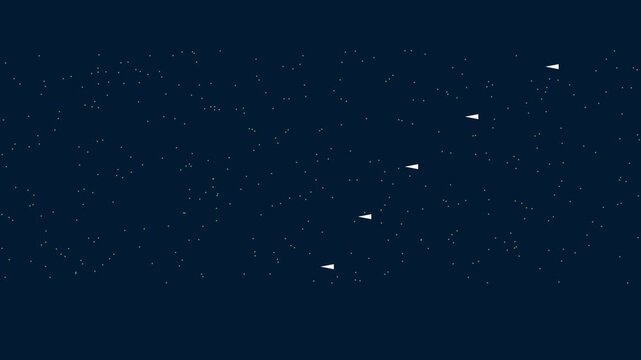 Abstract digital data flow with moving particles and directional arrows on dark animation 4k background