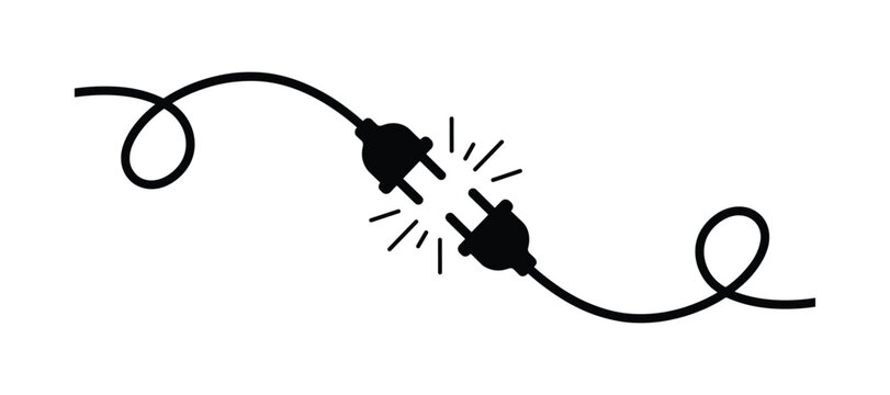 Connection Error Icon: A stylized illustration of two electrical plugs attempting to connect, with sparks flying to signify a communication or power failure.