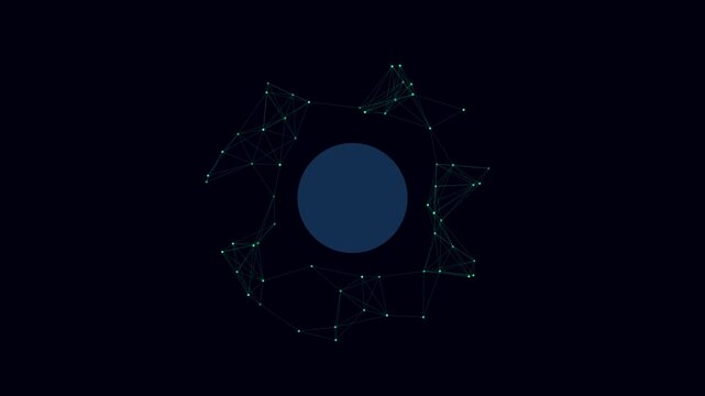Abstract digital sphere with connected network nodes and plexus lines for technology and data science backgrounds animation 4k
