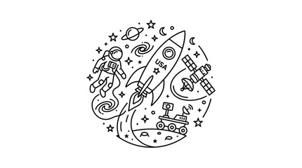 Space Exploration Outline Vector Illustration © bening