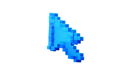 Fototapeta premium Pixelated 3D blue computer mouse cursor arrow with technology interface computer navigation software internet pixelated information rendering isolated as PNG