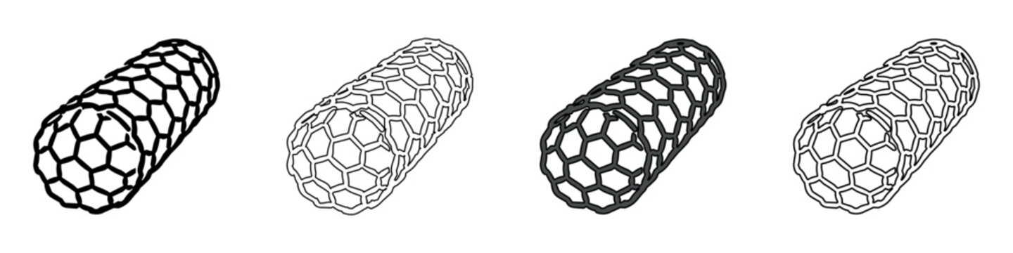 Illustrations of carbon nanotubes showing different styles and perspectives
