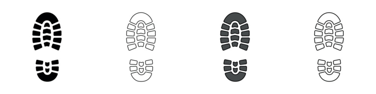Set of four different boot print icons in black and white and gray tones