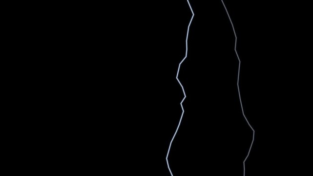Abstract lightning bolt animation on 4k black background, for motion electricity, discharge energy