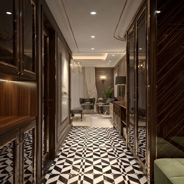 Luxury hotel room, suite bedroom. 3d render