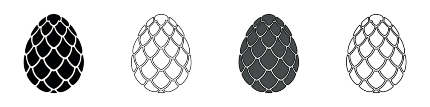 Set of four dragon egg icons in different styles and colors for fantasy themes