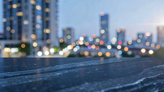 Honed Grey Concrete Table Surface on Sophisticated Open Air Rooftop Bar with Backlit Onyx Counter Lu