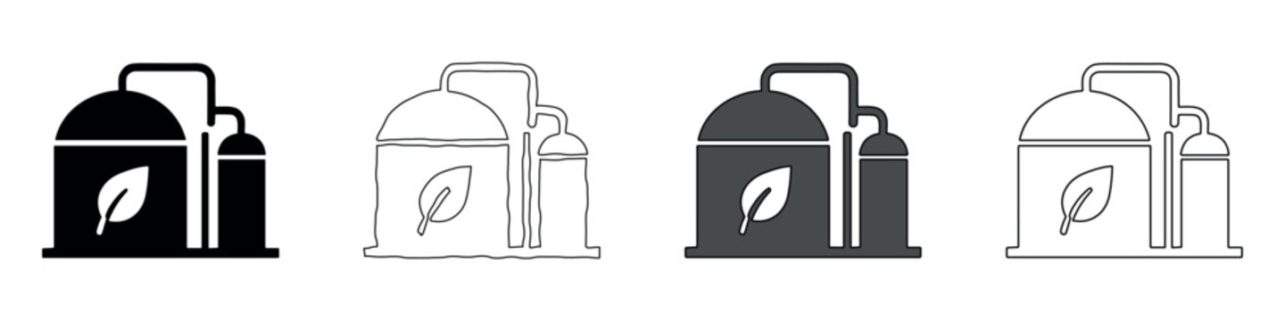 Eco-friendly biofuel refinery icon with leaf symbol for green energy production