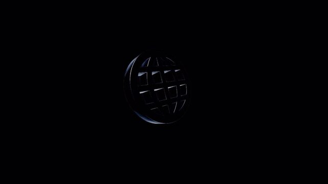 Rotating Metallic Globe Icon on Transparent Background