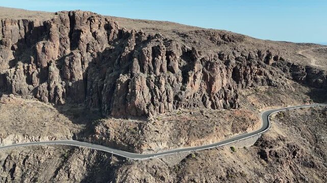 Pan shot along road to viewpoint Mirador Degollada de las Yeguas on Canary Island Gran Canaria, Spain