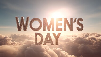 Fototapeta premium Womens Day text in the sky with clouds and sun celebrating international womens day with a hopeful and inspiring concept