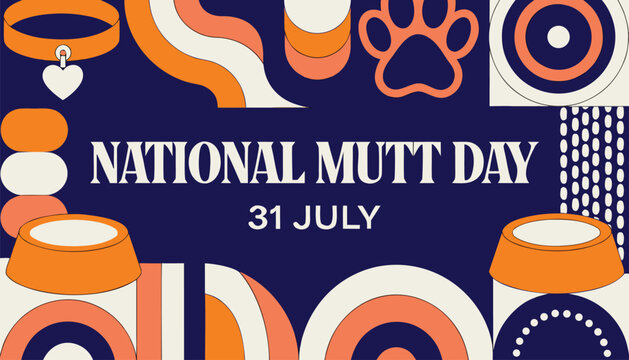 National mutt day celebration poster with retro abstract geometric shapes