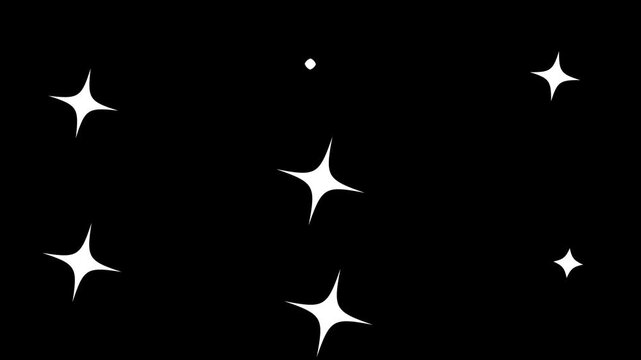 sparkling star animation,white glowing fairy sparkle line burst, cartoon sparkle stars twinkling,Glow twinkle movement timeline,Abstract loop center glow star,on black screen background.4k video