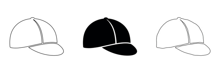 Fototapeta premium Various styles of baseball cap icons in black and white