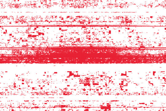 Horizontal distortion of broken video image on red background, VHS effect, glitch digital color pixel noise. Stock abstract pixel background glitch . Color digital noise, VHS corrupted signal