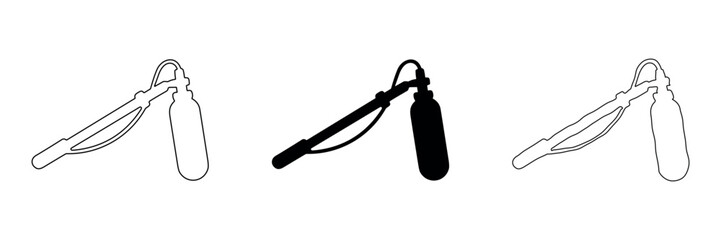 Set of three microphone boom pole icons in outline and silhouette styles © Ophelia