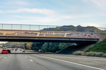Westlake Village, California, USA - Highway Route 101 Overpass Sign Wildlife Crossing © Daniel