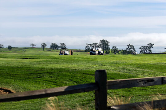 Goleta, California, USA - Sandpiper Golf Course Fairway Overlooking the Pacific Ocean Along the Santa Barbara Coast