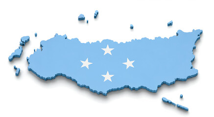 Fototapeta premium Federated States of Micronesia Map with Official National Flag, Realistic 3D Country Shape Isolated on White Background