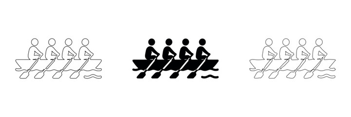Teamwork in a rowing boat with four people paddling together on water © Ophelia
