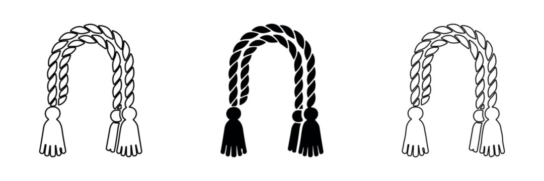 Set of three braided cords with tassels in outline and solid black styles