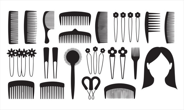 Modern Hair Care Equipment And Comb Symbol Set