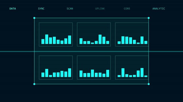 Digital hud interface with animated bar graphs and data analytics sync overlay animation 4k