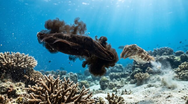 Cuttlefish Ink Cloud Pseudomorph Defense Escape Behavior Underwater Marine Biology