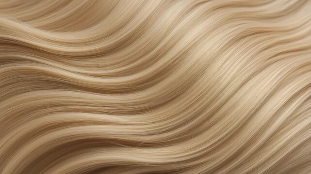 Beautiful blonde hair with highlights gently waving and creating a smooth, silky texture background, perfect for promoting haircare products, beauty salons, and cosmetics concepts