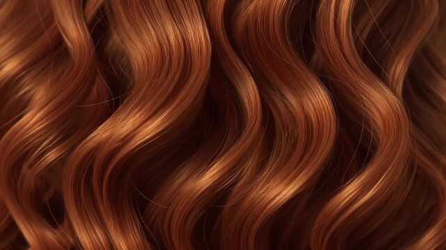 Gorgeous lustrous hair with auburn and copper highlights moving in a slow, elegant wave, creating a beautiful and mesmerizing abstract texture ideal for beauty and cosmetic concepts
