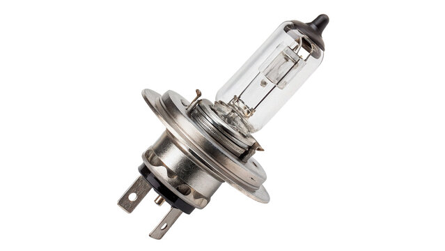 Car metallic halogen headlight bulb spare part isolated on a transparent background