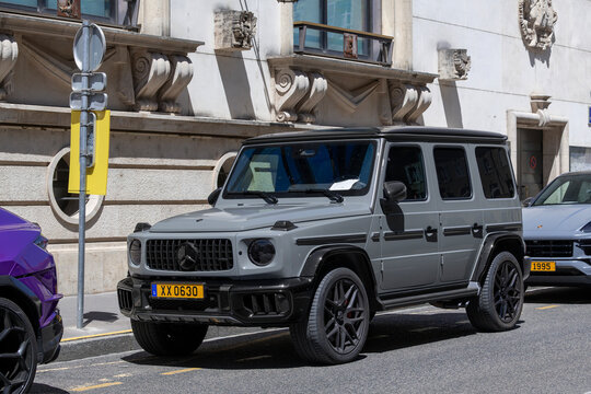Nancy, France - June 13th 2026 : View on a grey Mercedes-AMG G 63 parked on a street. The Mercedes-Benz G-Class, also called G-Wagon, is a four-wheel drive luxury SUV sold by Mercedes-Benz.